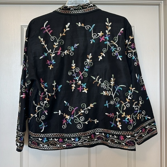 Life Style Petite Silky Blended Embroidered Jacket-Button - Picture 6 of 9